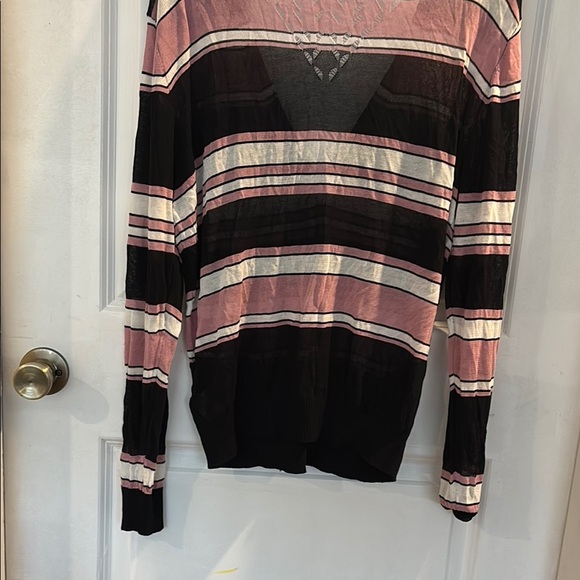 Striped Pink and Black Women's Sweater NWOT- lightweight - Picture 4 of 5